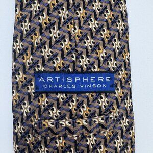Charles Vinson Artisphere Mens 100% Silk Necktie Made In USA Blue White Gold